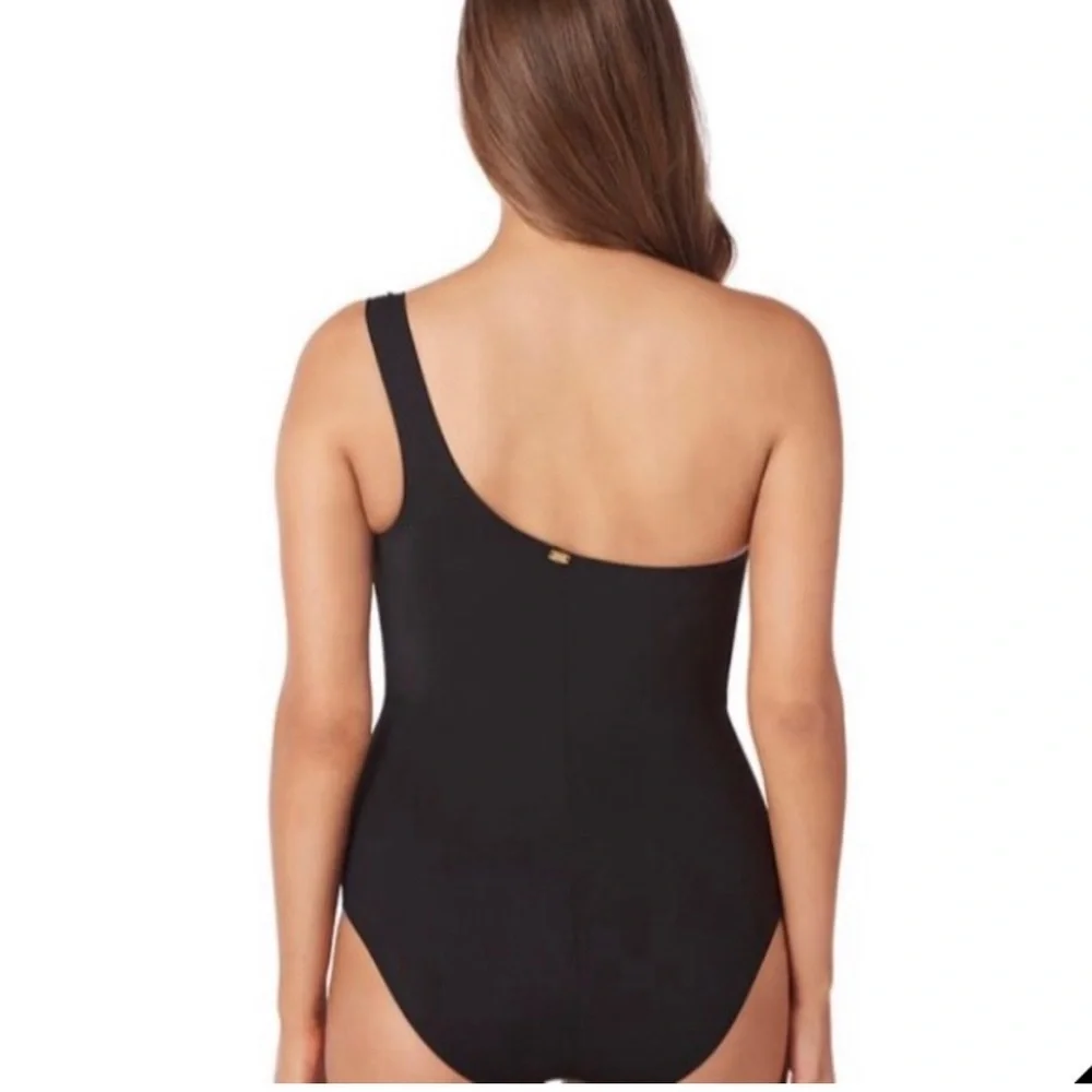 NWT Amoressa by Miraclesuit Gemini Black One Shoulder One Piece Size 10 - Picture 2 of 9